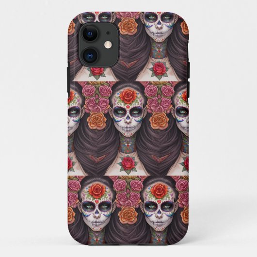 女性の砂糖スカルメイクアップ – 砂糖スカルアート Case-Mate iPhoneケース (裏面)