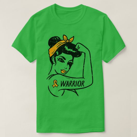 女性の破壊不能な戦士オレンジリボン白血病 Tシャツ (デザイン正面)