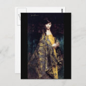 女性の神秘的なゴシック様式の黒い金ゴールド素晴らしアートジャカード ポストカード (正面/裏面)