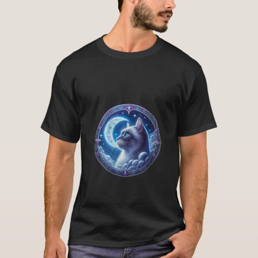 女性の神秘的な天体の猫の月と星の幻想A Tシャツ (正面)