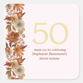 女性の秋の花サプライズ50誕生日 スクエアシール