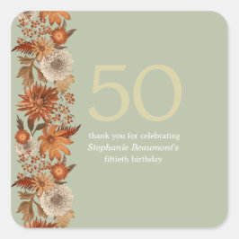 女性の秋の花サプライズ50誕生日 スクエアシール