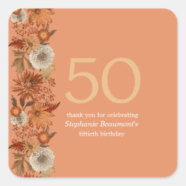女性の秋の花サプライズ50誕生日 スクエアシール