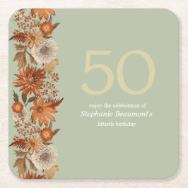 女性の秋の花サプライズ50誕生日 スクエアペーパーコースター
