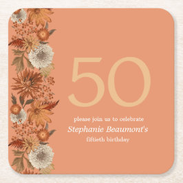 女性の秋の花サプライズ50誕生日 スクエアペーパーコースター
