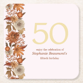 女性の秋の花サプライズ50誕生日 スクエアペーパーコースター