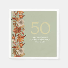 女性の秋の花サプライズ50誕生日 スタンダードカクテルナプキン