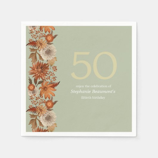 女性の秋の花サプライズ50誕生日 スタンダードカクテルナプキン (正面)