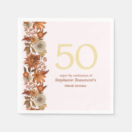 女性の秋の花サプライズ50誕生日 スタンダードカクテルナプキン