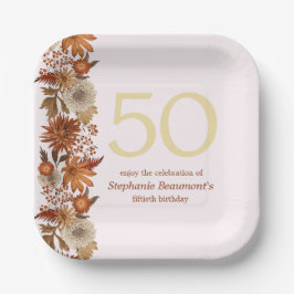 女性の秋の花サプライズ50誕生日 ペーパープレート