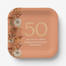 女性の秋の花サプライズ50誕生日 ペーパープレート