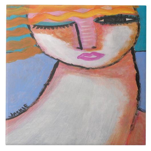 女性の穏やかな抽象芸術ポートレート タイル (正面)