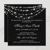 女性の第50誕生会のきらめくなチェーン黒 招待状 (正面/裏面)