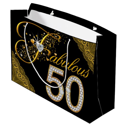 女性の素晴らしい50歳の誕生日 ラージペーパーバッグ (裏面アングル)