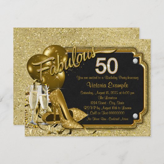 女性の素晴らしい50誕生日パーティー 招待状 (正面/裏面)