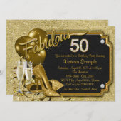 女性の素晴らしい50誕生日パーティー 招待状 (正面/裏面)