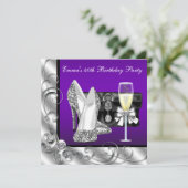 女性の紫の誕生日パーティー 招待状 (スタンド正面)