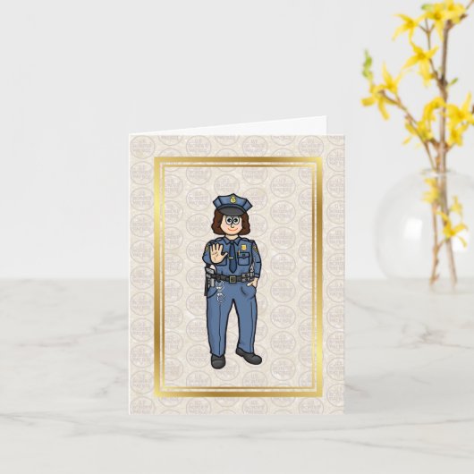 女性の縁どパトロールエージェントのグリーティングカード カード (黄色い花)