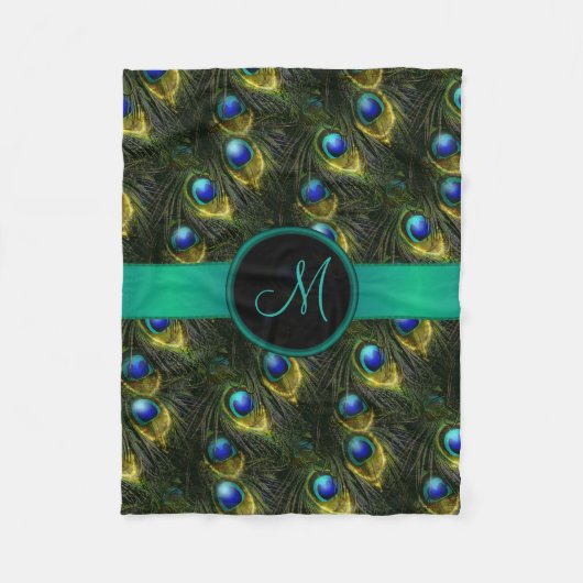 女性の美しいファンタジーのきらめく孔雀の羽 フリースブランケット (正面)