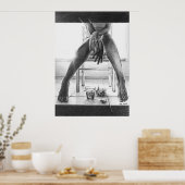 女性の脚，ガラスとバラ鉛筆スケッチアート ポスター (キッチン)