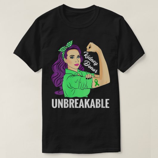 女性の腎臓ドナーの壊れない腎臓移植 Tシャツ (デザイン正面)