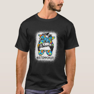 女性の自閉症意識ママ人生の乱雑な髪 Tシャツ