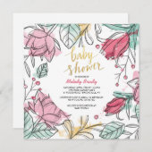 女性の花の正方形の招待状 招待状 (正面/裏面)