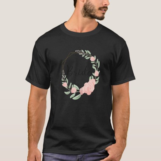 女性の花嫁 ムカデ パーティー ピンクの花 花嫁 Tシャツ (正面)