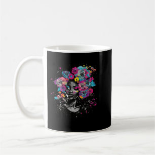 女性の花髪の黒い歴史BLMメラニンクイーン コーヒーマグカップ