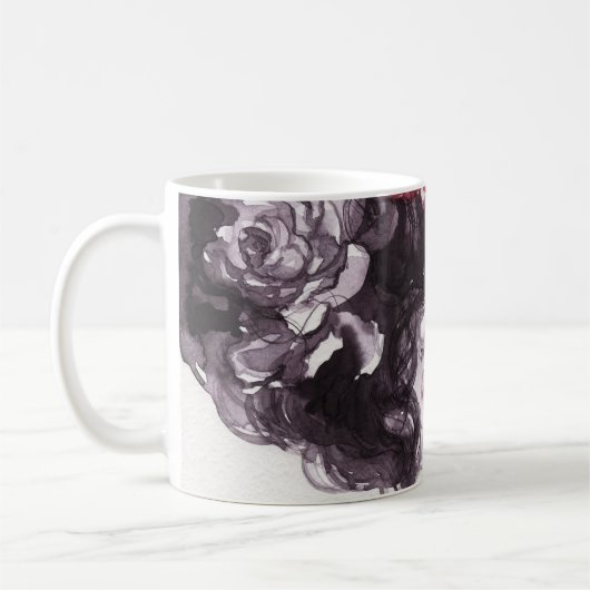 女性の花、ファッション水色背景。 コーヒーマグカップ (左)