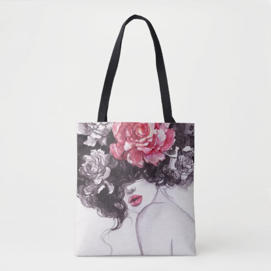 女性の花、ファッション水色背景。 トートバッグ (正面)