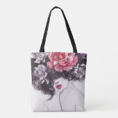 女性の花、ファッション水色背景。 トートバッグ (裏面)