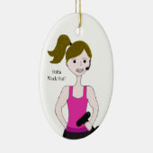 女性の茶色の髪の重さを持ち上げる作業を行う セラミックオーナメント (右)