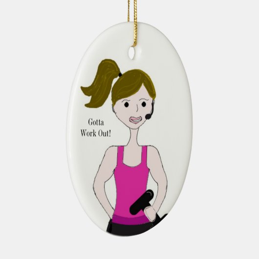 女性の茶色の髪の重さを持ち上げる作業を行う セラミックオーナメント (右)