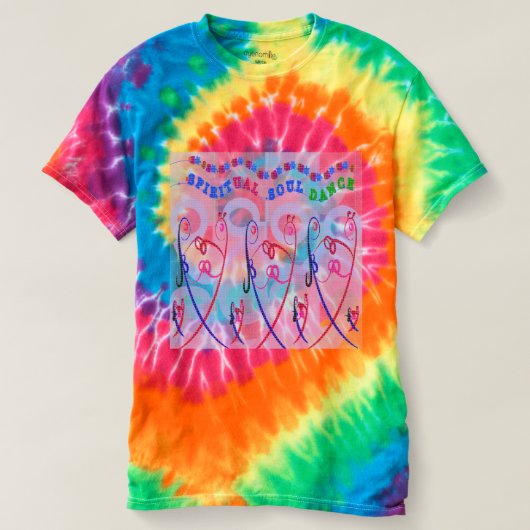 女性の螺線形の絞り染めのおもしろいな精神的な精神のダンス Tシャツ (デザイン正面)