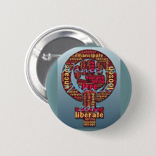 女性の行進2017の上げられた握りこぶし 缶バッジ (正面&裏面)