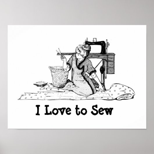 女性の裁断布 – I Love to Sew poster ポスター (正面)