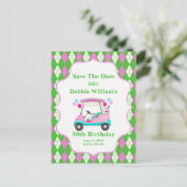 女性の誕生日にぴったりなエレガントなゴルフカート 案内ポストカード (スタンド正面)