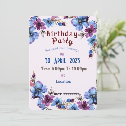 女性の誕生日の招待 招待状 (スタンド正面)