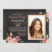 女性の誕生日パーティフォトフラワーズ素朴招待状 招待状 (正面/裏面)