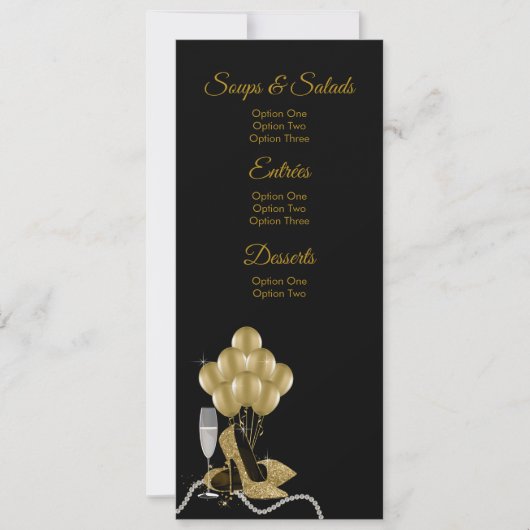 女性の誕生日パーティーのメニュープログラム 招待状 (正面)