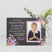 女性の誕生日パーティーの写真 花 チョーク 招待状 (スタンド正面)