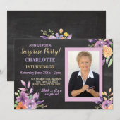 女性の誕生日パーティーの写真 花 チョーク 招待状 (正面/裏面)