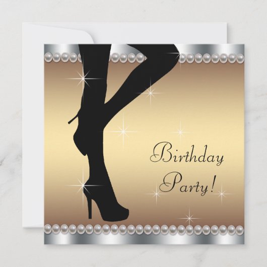 女性の誕生日パーティーへのステップ 招待状 (正面)