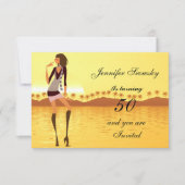 女性の誕生日パーティー金ゴールド 招待状 (正面)