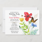 女性の誕生日パーティー 花のデザイン 招待状 (正面)