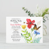 女性の誕生日パーティー 花のデザイン 招待状 (スタンド正面)