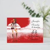 女性の誕生日パーティー 赤 招待状 (スタンド正面)