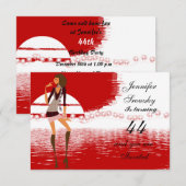 女性の誕生日パーティー 赤 招待状 (正面/裏面)