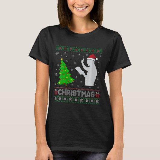 女性の説教者クリスマスツリー照明醜いクリスマス Tシャツ (正面)